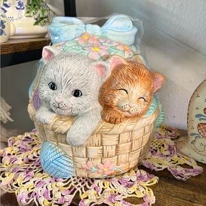Cute Cat Basket cookie jar